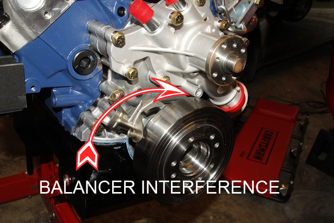 Figure 3 - Harmonic Balancer Interference with Water Pump Boss